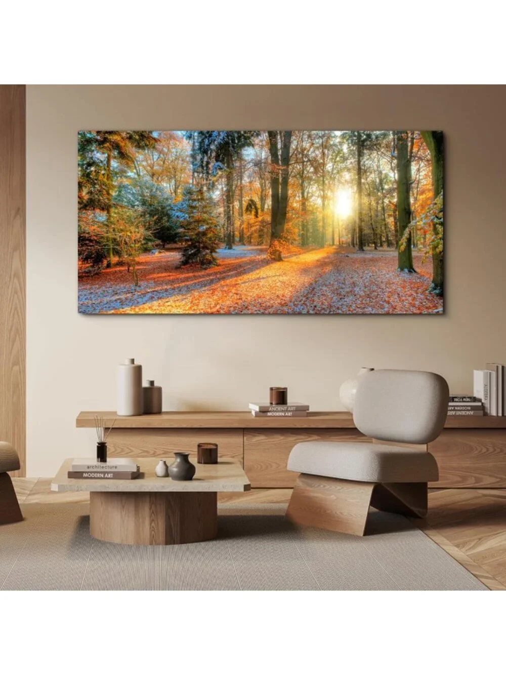 Autumn Forest Canvas Wall Art - Sunset Tree Landscape Print for Home Decor